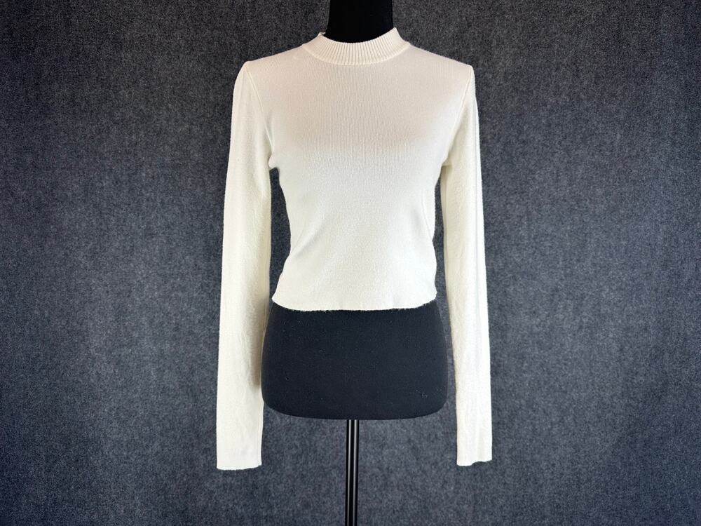 Altar'd State Cropped Sweater Womens XL Ivory Mock Neck Fitted Quiet Luxury